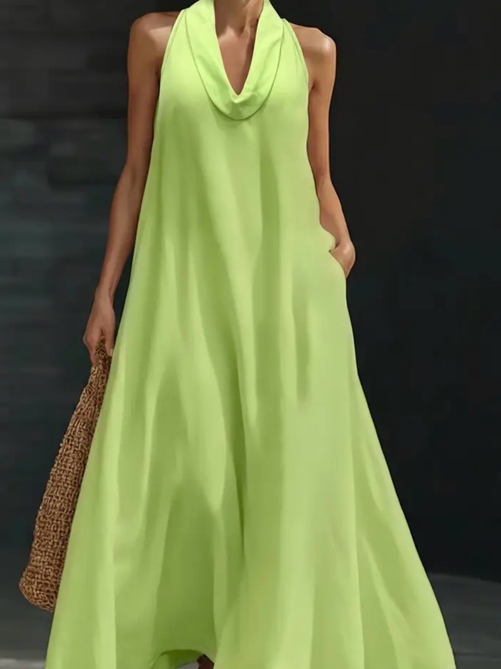 Sleeveless Cowl Neck Maxi Dress in Lime Green